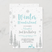 冬のワンダーランド – 2nd誕生日招待状 – 少年 招待状 (正面/裏面)