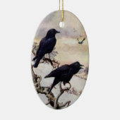 冬のヴィンテージのイラストレーションのカラス セラミックオーナメント (右)