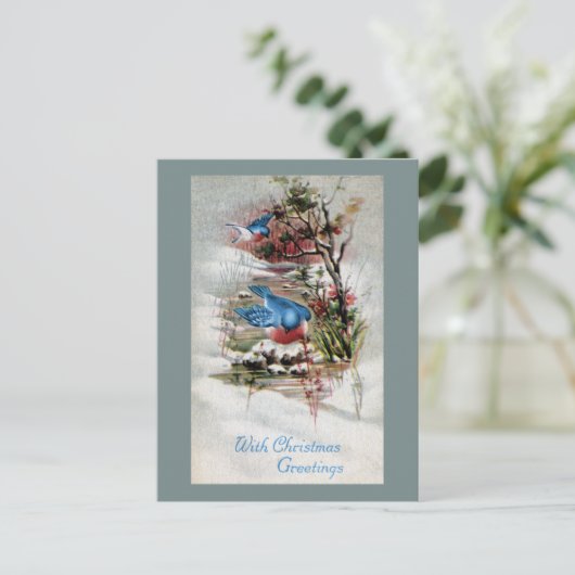 冬のヴィンテージのクリスマスのブルーバード シーズンポストカード (スタンド正面)