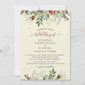 冬のヴィンテージのクリスマス結婚バーガンディのフライヤー 招待状 (正面)