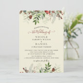 冬のヴィンテージのクリスマス結婚バーガンディのフライヤー 招待状 (スタンド正面)