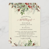 冬のヴィンテージのクリスマス結婚バーガンディのフライヤー 招待状 (正面/裏面)