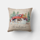 冬のヴィンテージトラックトナカイ女の子手書き クッション (裏面)