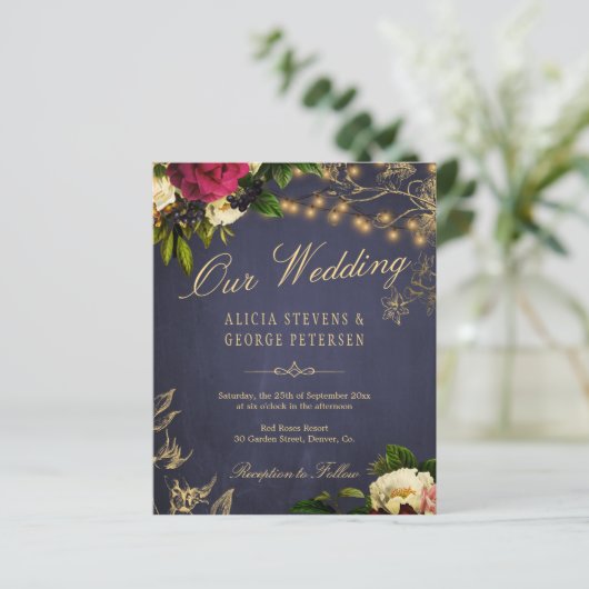 冬のヴィンテージフローラエレガントな結婚式の招待状 (スタンド正面)