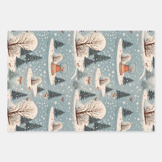 冬のヴィンテージブルーセット3 ラッピングペーパーシート (正面)