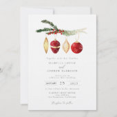 冬のヴィンテージ水彩オーナメント写真結婚式 招待状 (正面)
