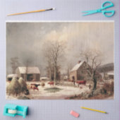 冬のヴィンテージ絵画農場 薄葉紙 (クラフト)