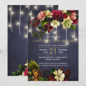 冬のヴィンテージ花柄 赤 ネイビー ホリデー オープンハウス 招待状 (正面/裏面)