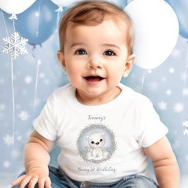 冬の一年生の誕生日かわいいホッキョクグマの少年 ベビーTシャツ