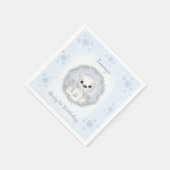 冬の一年目の誕生日かわいい青いシロクマ スタンダードカクテルナプキン (角)