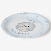 冬の一年目の誕生日かわいい青いシロクマ ペーパープレート (アングル)