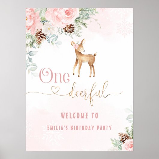 冬の一鹿の鹿の赤面誕生日へようこそ ポスター (正面)