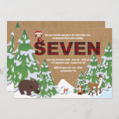 冬の七歳の誕生日パーティーへの招待 招待状 (正面/裏面)