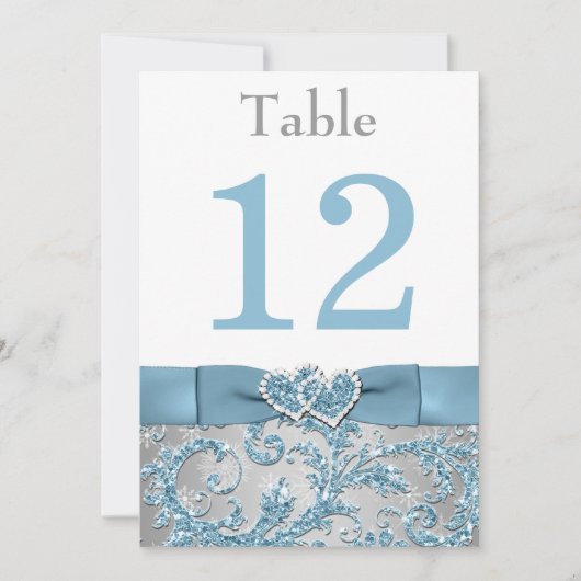 冬の不思議な世界が一つに　ハートのテーブルナンバーカード 招待状 (正面)