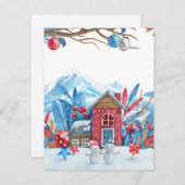 冬の不思議な世界での雪だるま シーズンカード (正面/裏面)