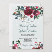 冬の不思議な世界に咲くクリスマスの花束 ウェディング 招待状 (正面)