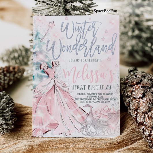 冬の不思議な世界への招待 スノーフレークパーティー 初めての誕生日 招待状