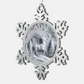 冬の不思議な世界を飾るエンボス加工の鹿のオーナメント スノーフレークピューターオーナメント (右)