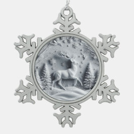 冬の不思議な世界を飾るエンボス加工の鹿のオーナメント スノーフレークピューターオーナメント
