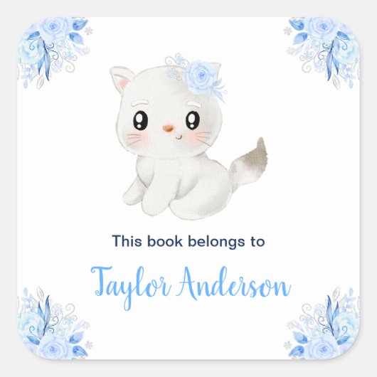 冬の不思議な世界 アークティック キャット 子ども用ブックプレート スクエアシール (正面)