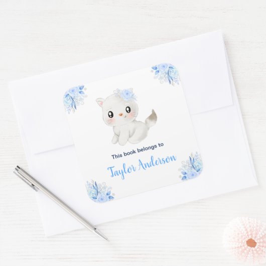 冬の不思議な世界 アークティック キャット 子ども用ブックプレート スクエアシール (封筒)