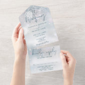 冬の不思議な世界 エレガントなスクリプト スノー ウェディング オールインワン招待状 (貼ってはがせる)