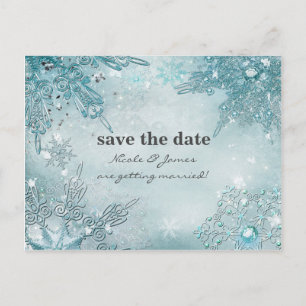冬の不思議な世界 エレガントな雪の結晶 Save the date 案内ポストカード