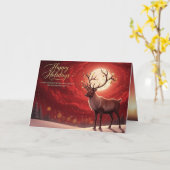 冬の不思議な世界 ミステリアスな鹿のグリーティングカード カード (黄色い花)