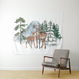 冬の不思議な世界 愛する人と松の木の雪の秋 タペストリー