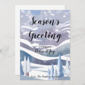 冬の不思議な世界 水彩画のグリーティング ホリデーカード (正面/裏面)