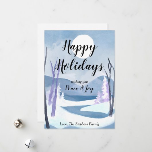 冬の不思議な世界 水彩画のグリーティング ホリデーカード (正面/裏面インサイチュ)