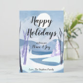 冬の不思議な世界 水彩画のグリーティング ホリデーカード (スタンド正面)