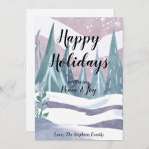 冬の不思議な世界 水彩画のグリーティング ホリデーカード