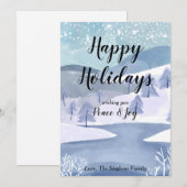 冬の不思議な世界 水彩画のグリーティング ホリデーカード (正面/裏面)