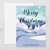 冬の不思議な世界 水彩画のグリーティング ホリデーカード (正面/裏面)