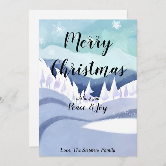 冬の不思議な世界 水彩画のグリーティング ホリデー カード (正面/裏面)