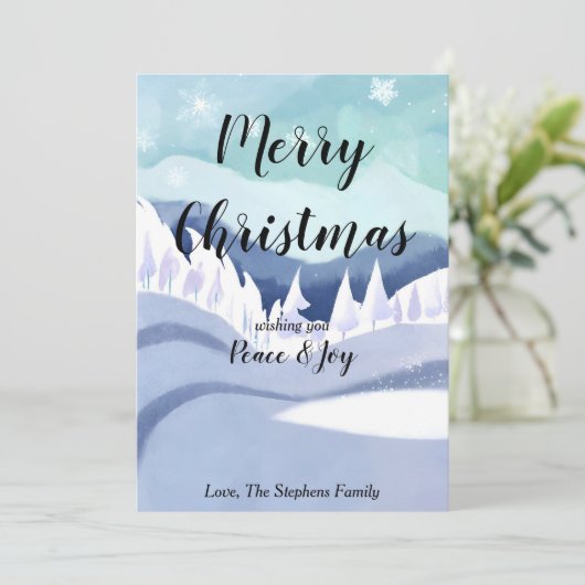 冬の不思議な世界 水彩画のグリーティング ホリデー カード (スタンド正面)