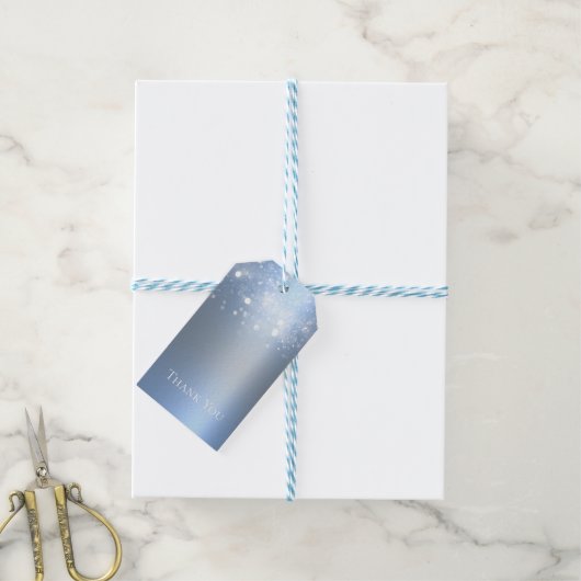 冬の不思議な世界 氷の青 銀のきらきら光るライト ギフトタグ (より糸付き)