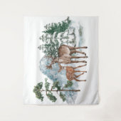 冬の不思議な世界、親愛なる松の木と雪の落下 タペストリー (正面)