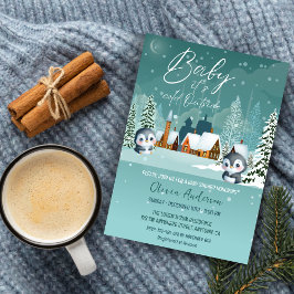 冬の不思議な世界 赤ちゃんのシャワー 招待状