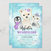 冬の不思議な世界 赤ちゃん歓迎会 女の子 招待状 (正面/裏面)