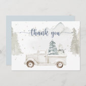 冬の不思議な世界、雪の動物 & トラック サンキューカード (正面/裏面)