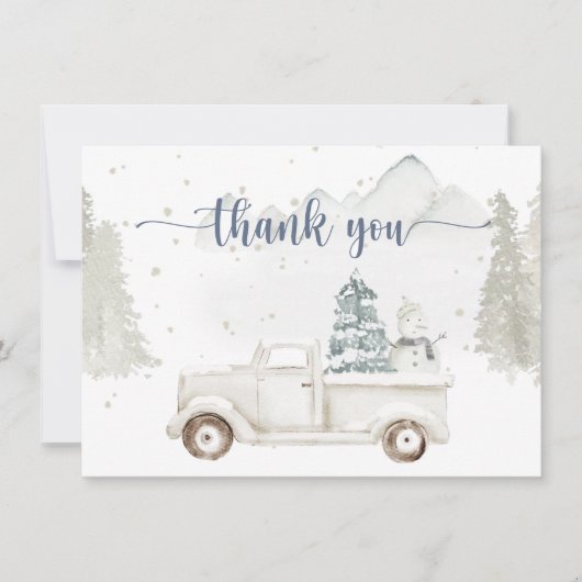 冬の不思議な世界、雪の動物 & トラック サンキューカード (正面)