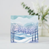 冬の不思議な世界 青い雪の水彩画 カード (スタンド正面)
