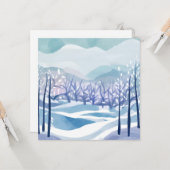 冬の不思議な世界 青い雪の水彩画 カード (正面/裏面インサイチュ)