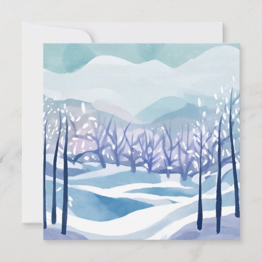 冬の不思議な世界 青い雪の水彩画 カード (正面)