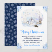 冬の不思議な北極の動物たちと一緒に楽しいクリスマス シーズンカード (正面/裏面)