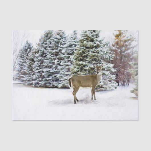 冬の不思議な森の鹿のクリスマス工作 薄葉紙 (正面)