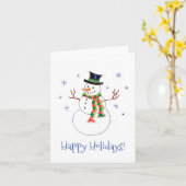 冬の不思議な雪だるまのグリーティングカード カード (黄色い花)