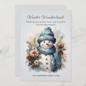 冬の不思議な雪だるまのダスティーブルー シーズンカード (正面/裏面)